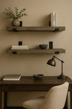 Set of 2 Rustic Floating Shelves with Industrial Brackets