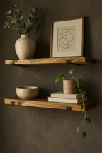Set of 2 Rustic Floating Shelves with Industrial Brackets