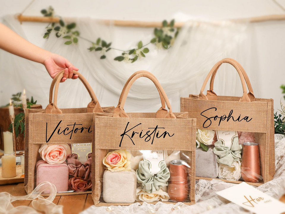 Personalized Jute Tote Gift Bag for Bridesmaids