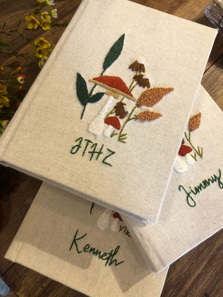 Personalized Hand Embroidered Fabric Journal Notebook