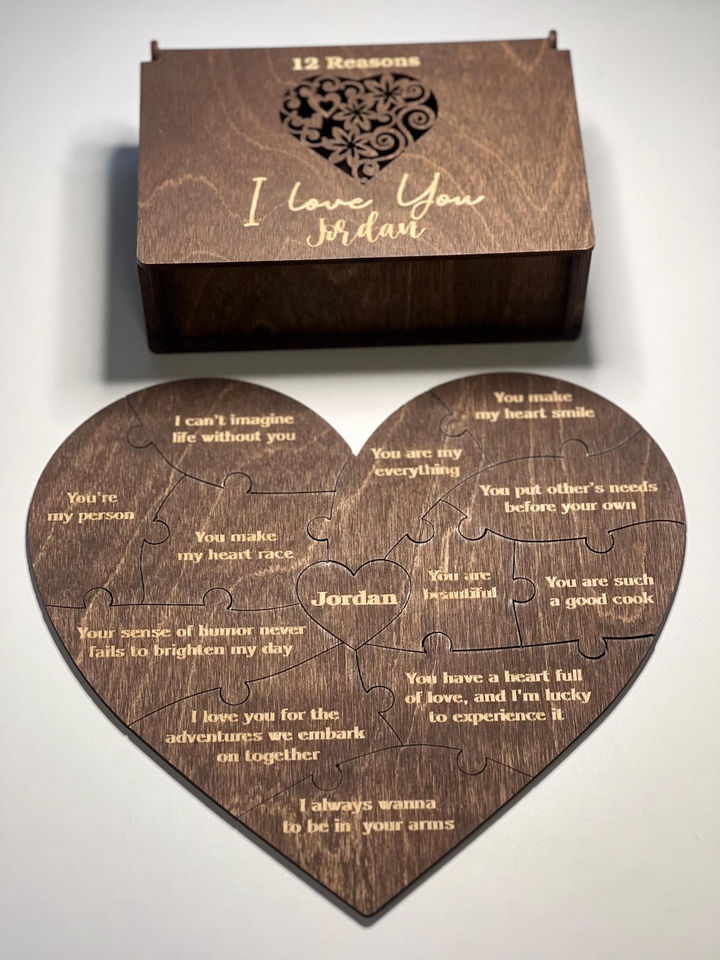 Personalized "Reasons I Love You" Wooden Puzzle Gift