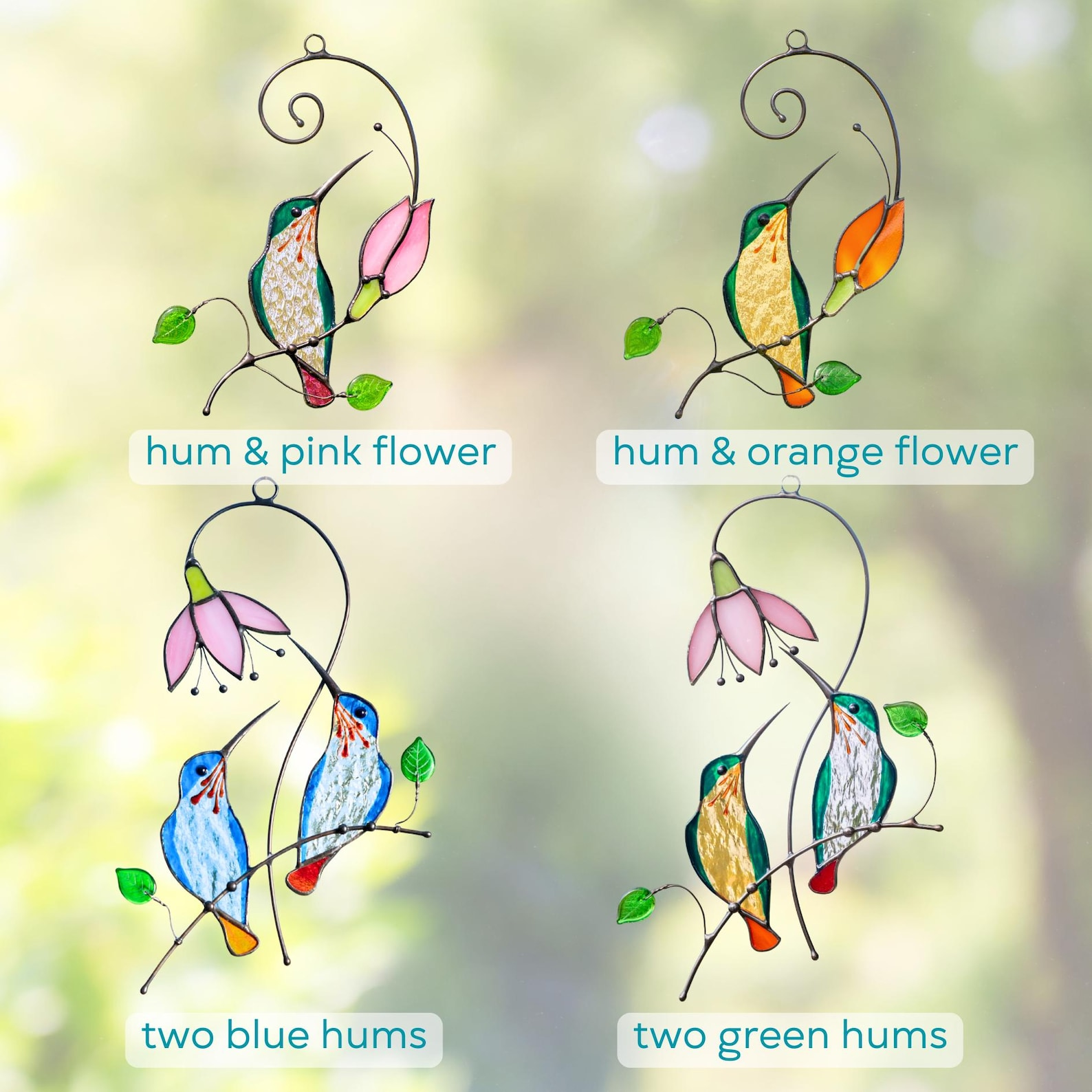 Hummingbird Stained Glass Suncatcher Flower Window Decor