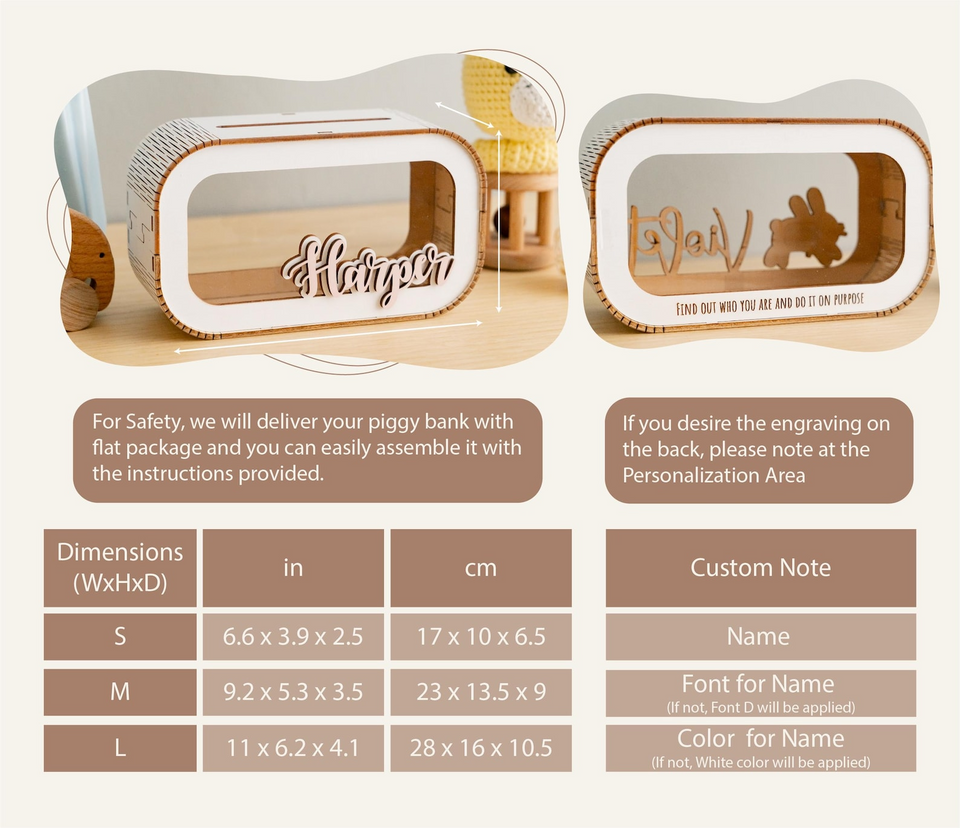 Wooden Piggy Bank for Kids Baby and Toddler Gifts