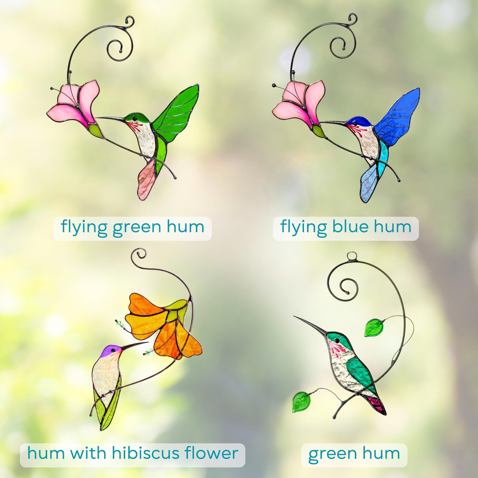 Hummingbird Stained Glass Suncatcher Flower Window Decor