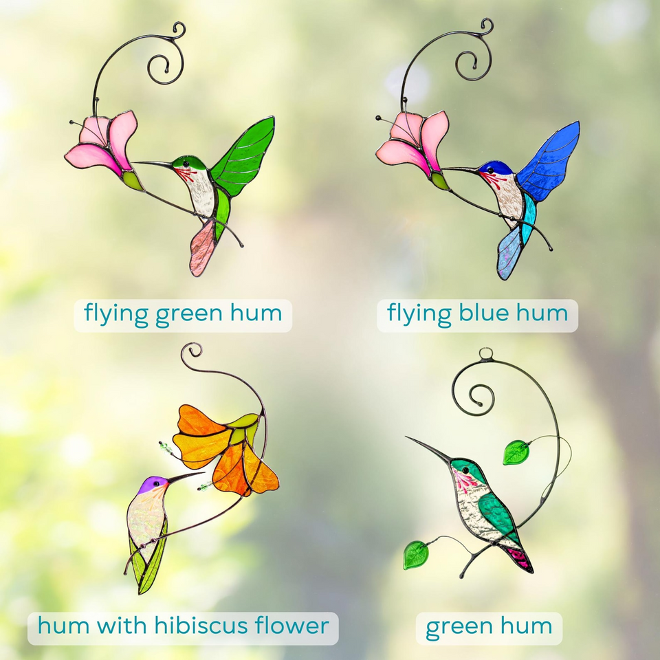 Hummingbird Stained Glass Suncatcher Flower Window Decor