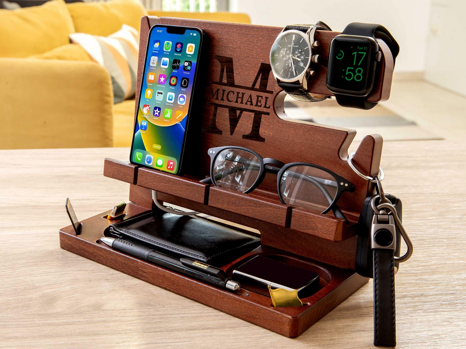 Personalized Wooden Docking Station Gift for Men