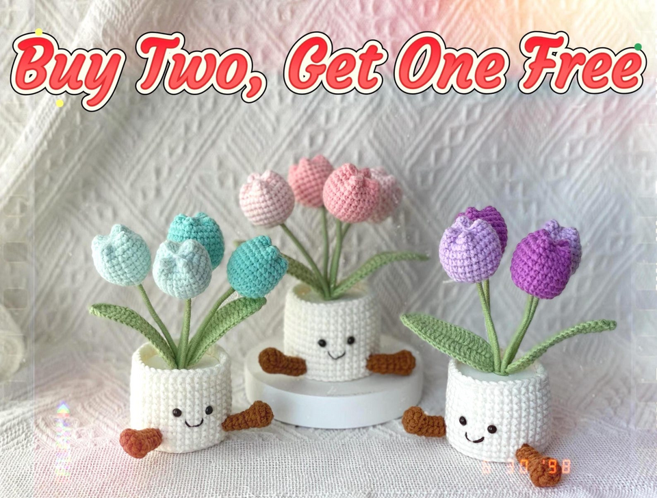 Handmade Crochet Tulip Flower Pot Gift for Her