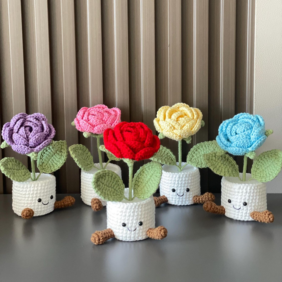 Handmade Crochet Tulip Flower Pot Gift for Her