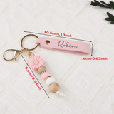 Personalised Daisy Beaded Faux Leather Keyring Gift
