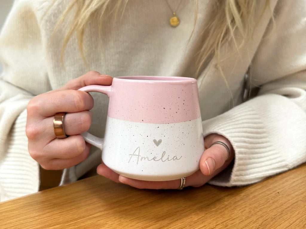 Personalised Heart Name Mug Engraved Tea and Coffee Cup