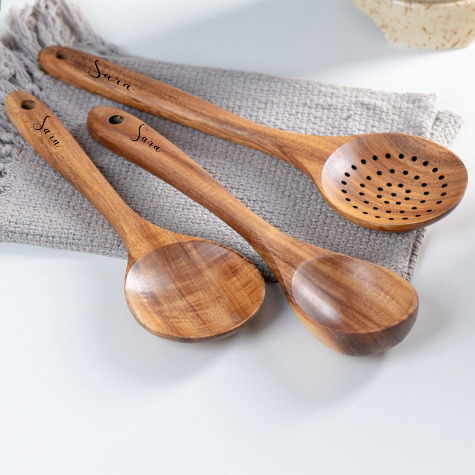 Engraved Wooden Kitchen Utensil Set Personalized Cooking Tools
