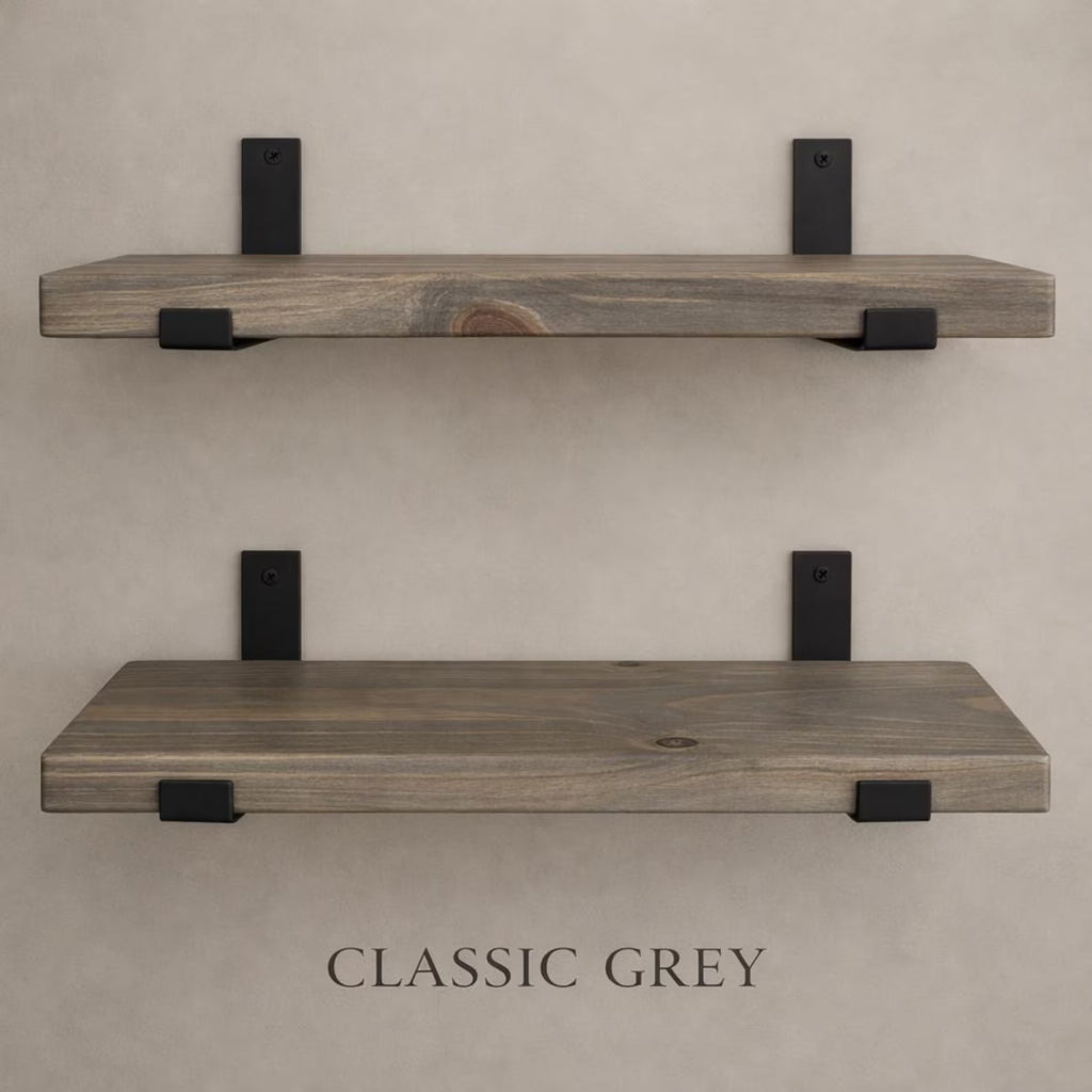 Set of 2 Rustic Floating Shelves with Industrial Brackets
