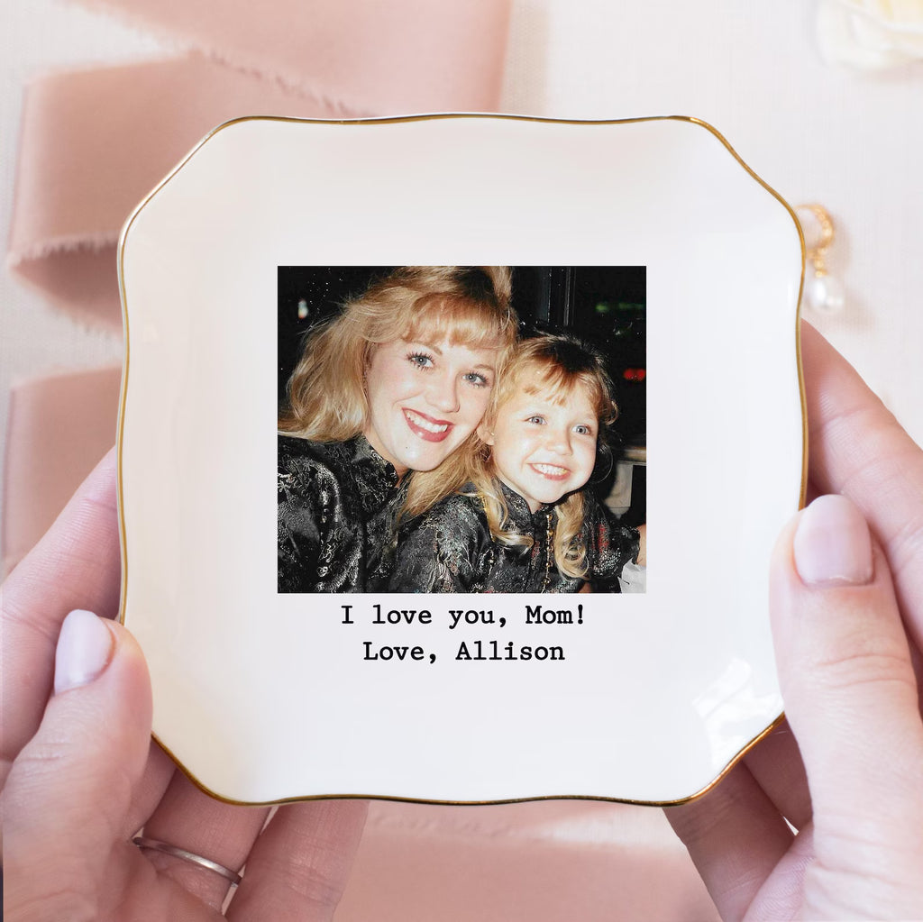 Custom Photo Trinket Tray Personalized Jewelry Dish for Mom