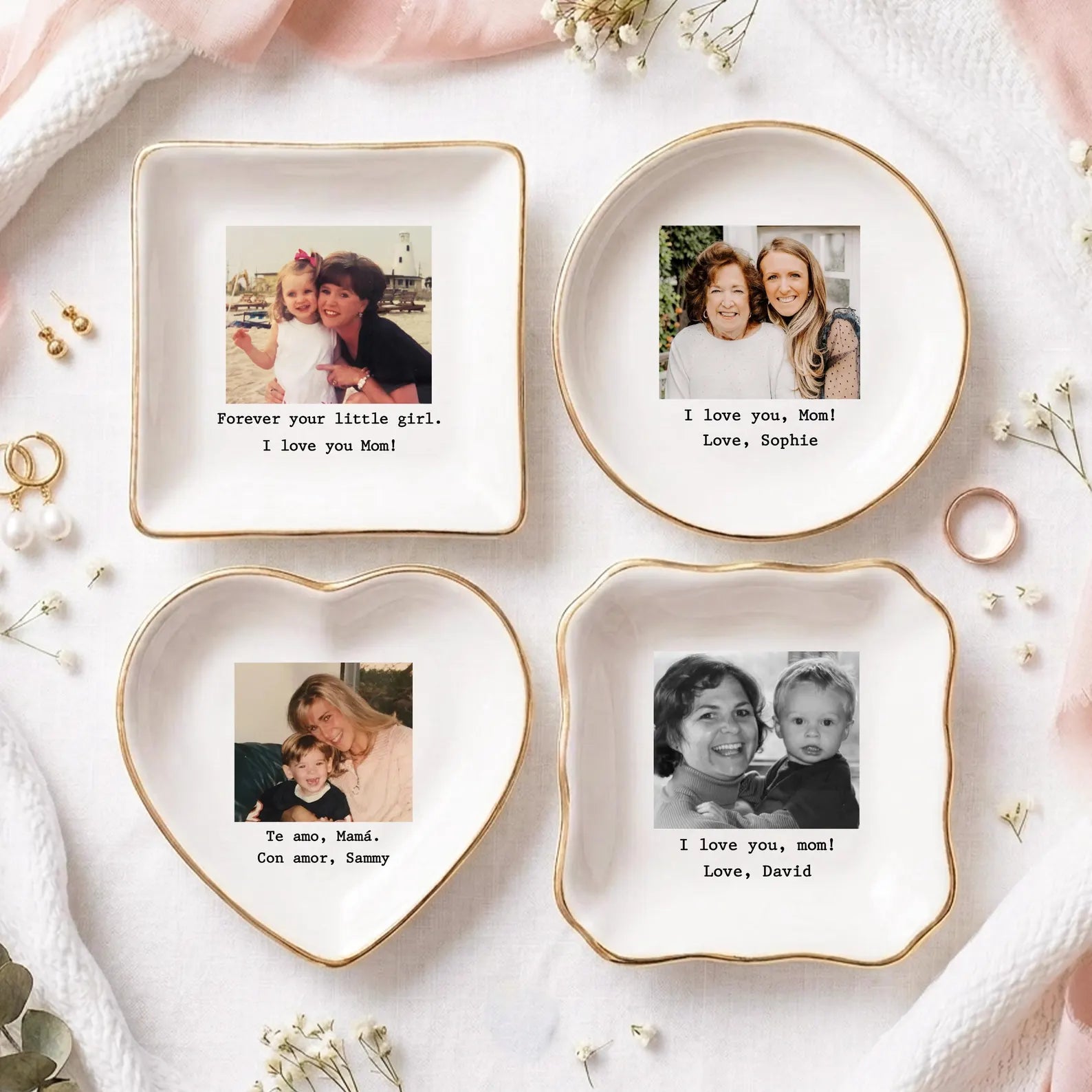 Custom Photo Trinket Tray Personalized Jewelry Dish for Mom