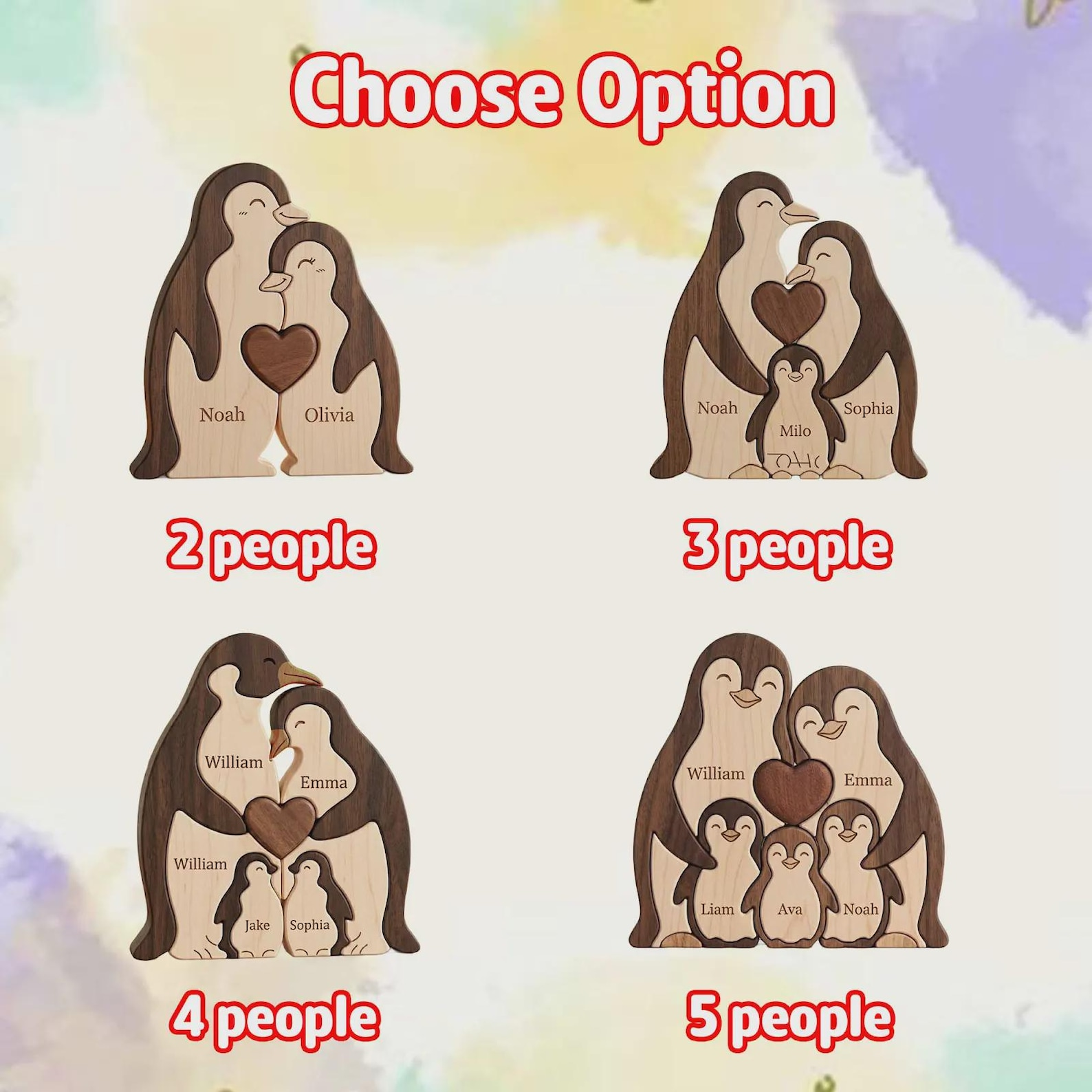 Personalized Wooden Penguin Family Puzzle Custom Name Keepsake