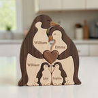 Personalized Wooden Penguin Family Puzzle Custom Name Keepsake