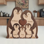 Personalized Wooden Penguin Family Puzzle Custom Name Keepsake
