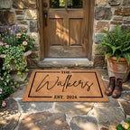 Personalized Family Name Coir Doormat with Established Date