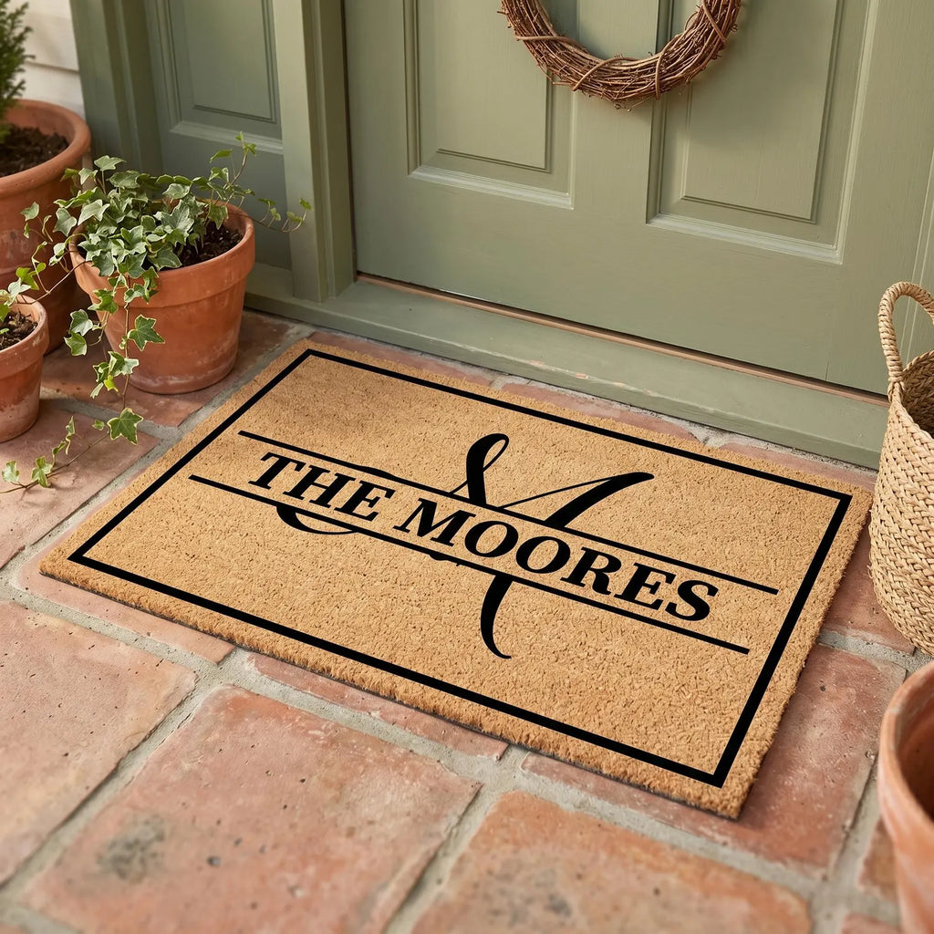 Personalized Family Name Coir Doormat with Established Date