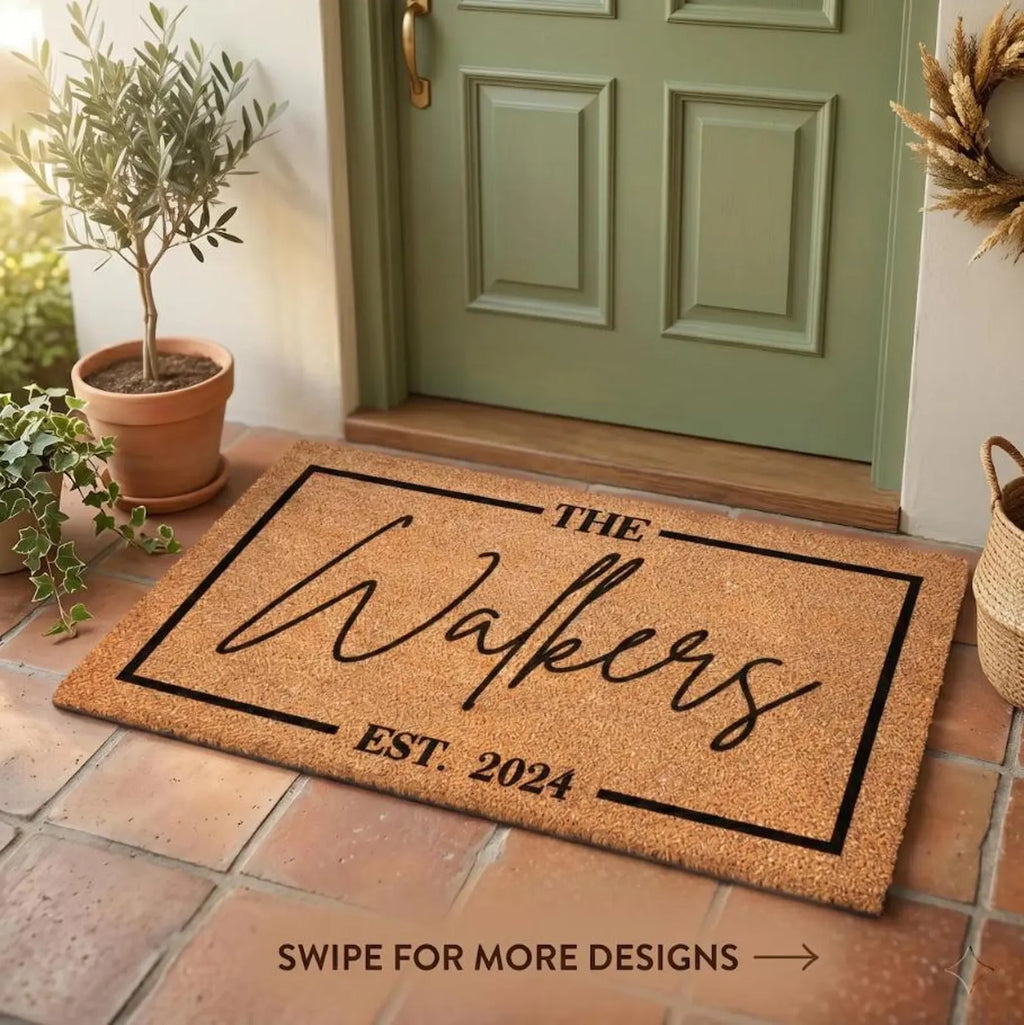 Personalized Family Name Coir Doormat with Established Date