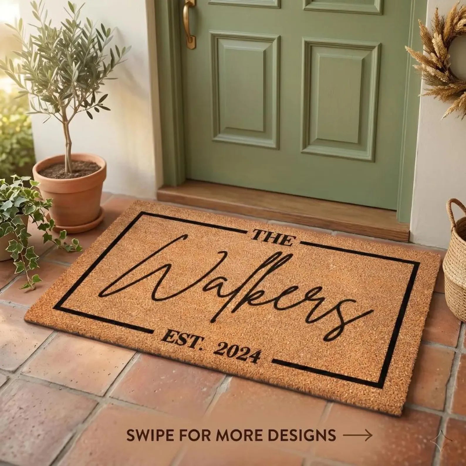 Personalized Family Name Coir Doormat with Established Date