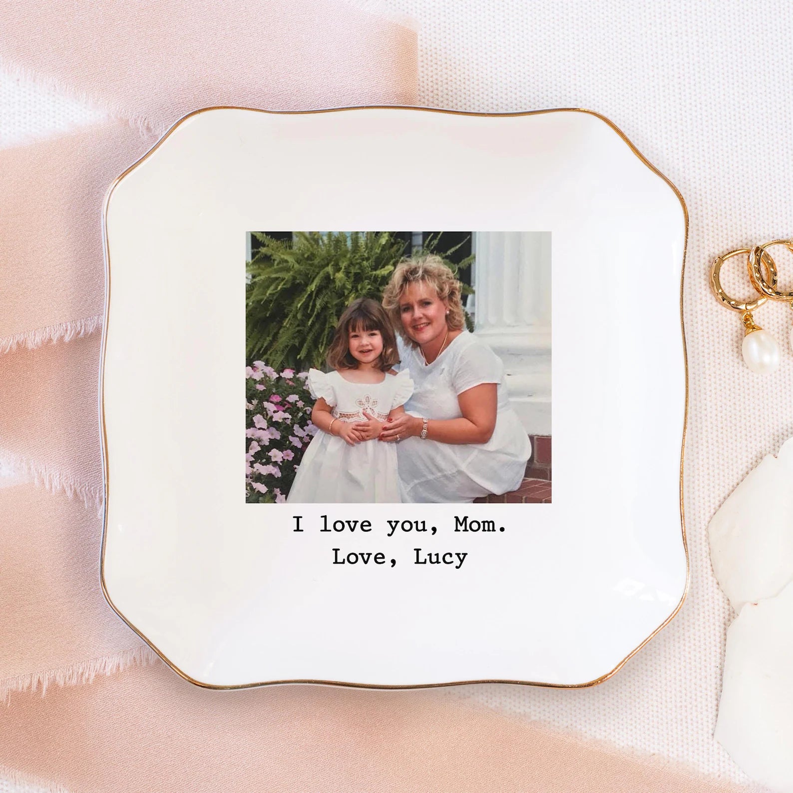 Custom Photo Trinket Tray Personalized Jewelry Dish for Mom