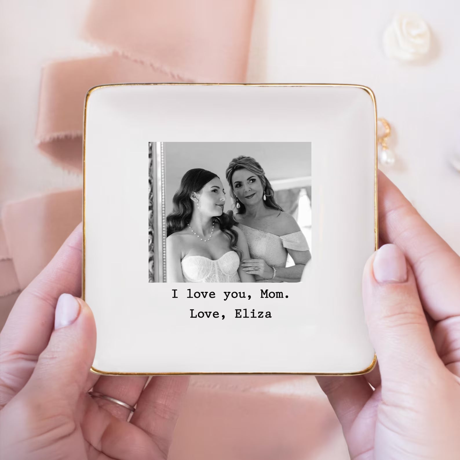 Custom Photo Trinket Tray Personalized Jewelry Dish for Mom