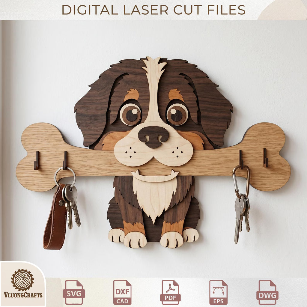Dog Breed Key Holder Laser Cut Wooden Wall Organizer Bundle