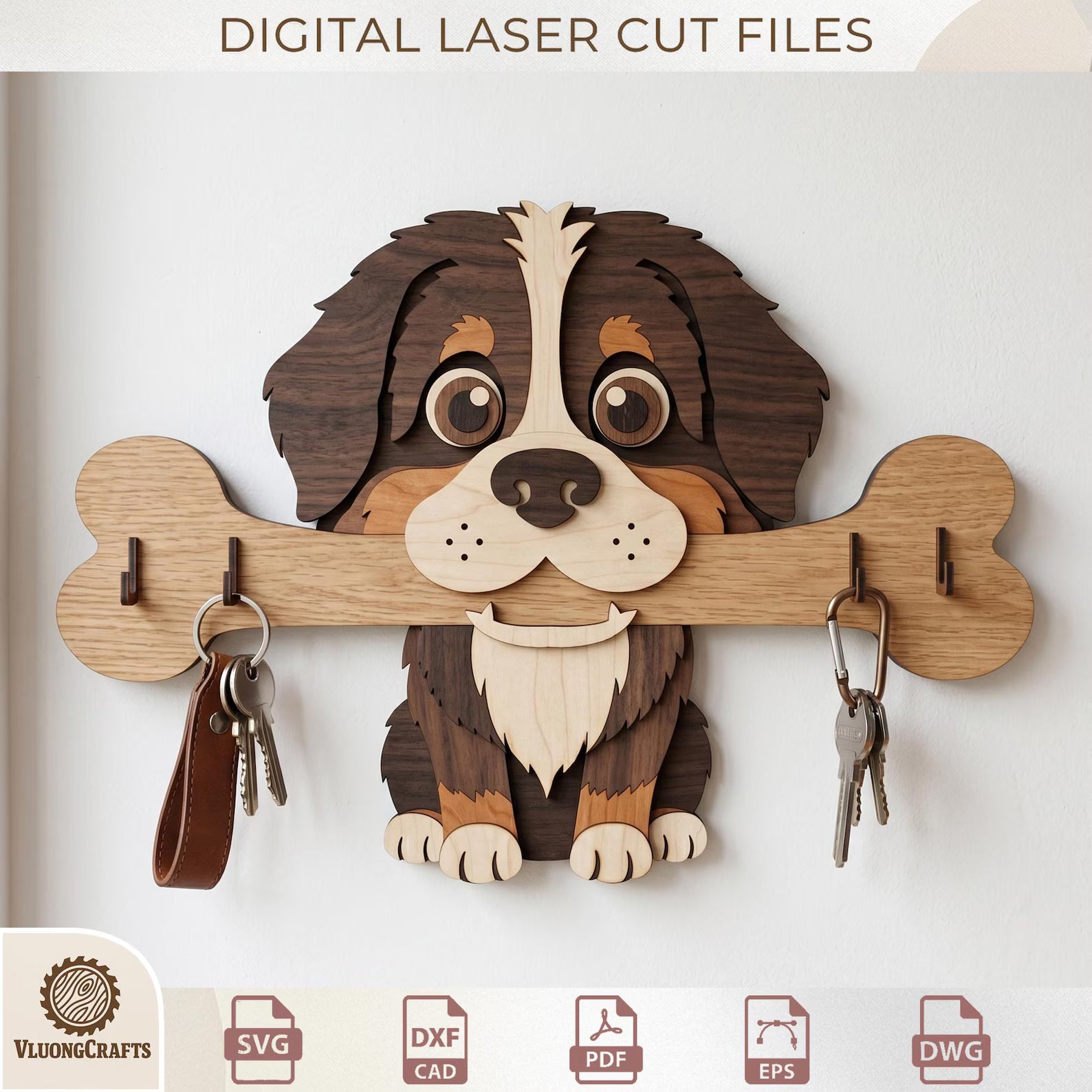 Dog Breed Key Holder Laser Cut Wooden Wall Organizer Bundle