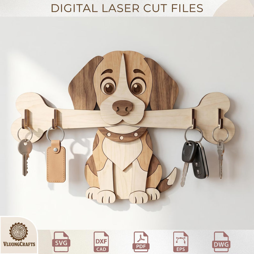 Dog Breed Key Holder Laser Cut Wooden Wall Organizer Bundle
