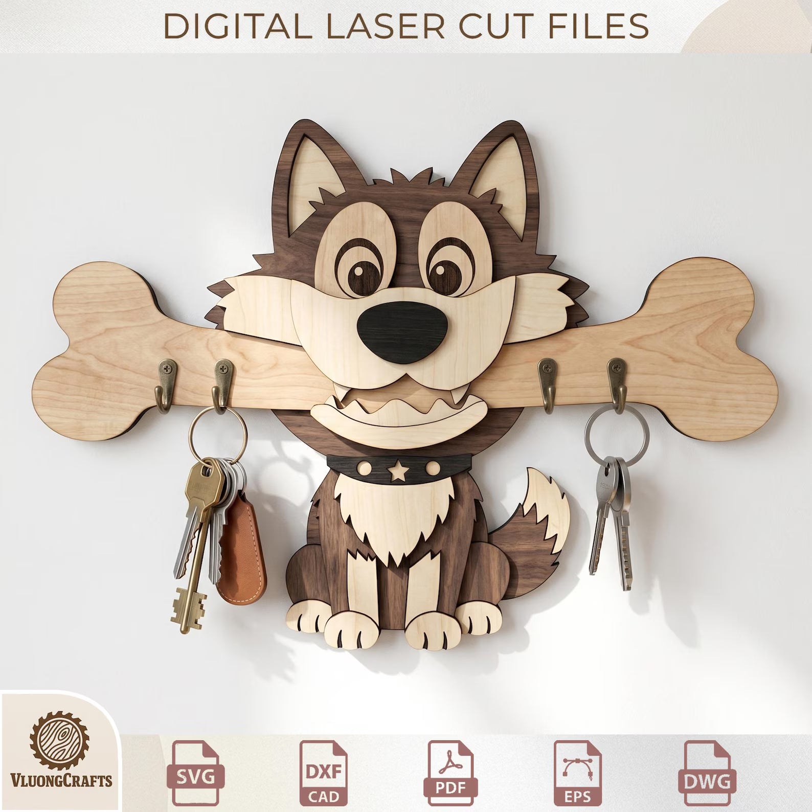 Dog Breed Key Holder Laser Cut Wooden Wall Organizer Bundle
