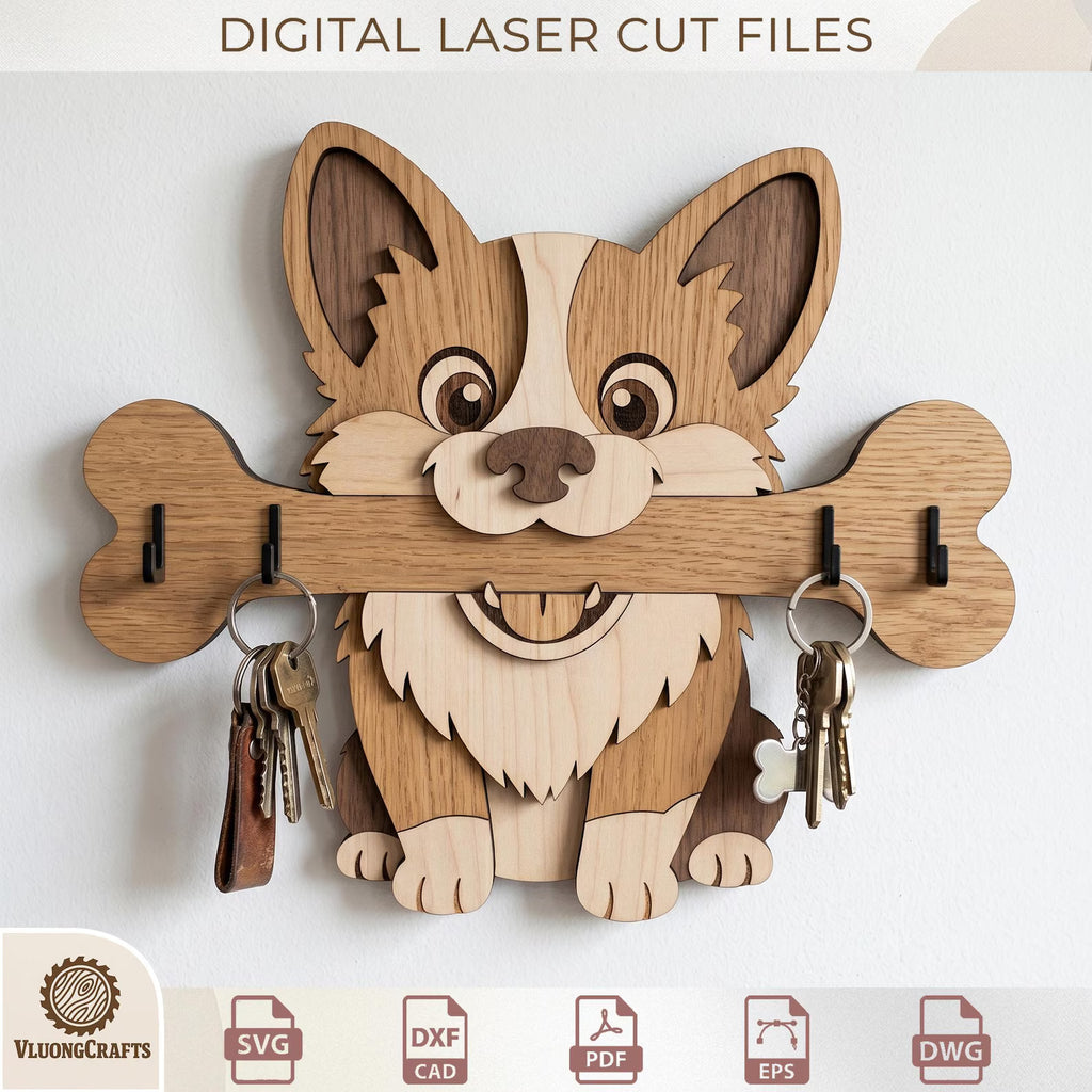 Dog Breed Key Holder Laser Cut Wooden Wall Organizer Bundle