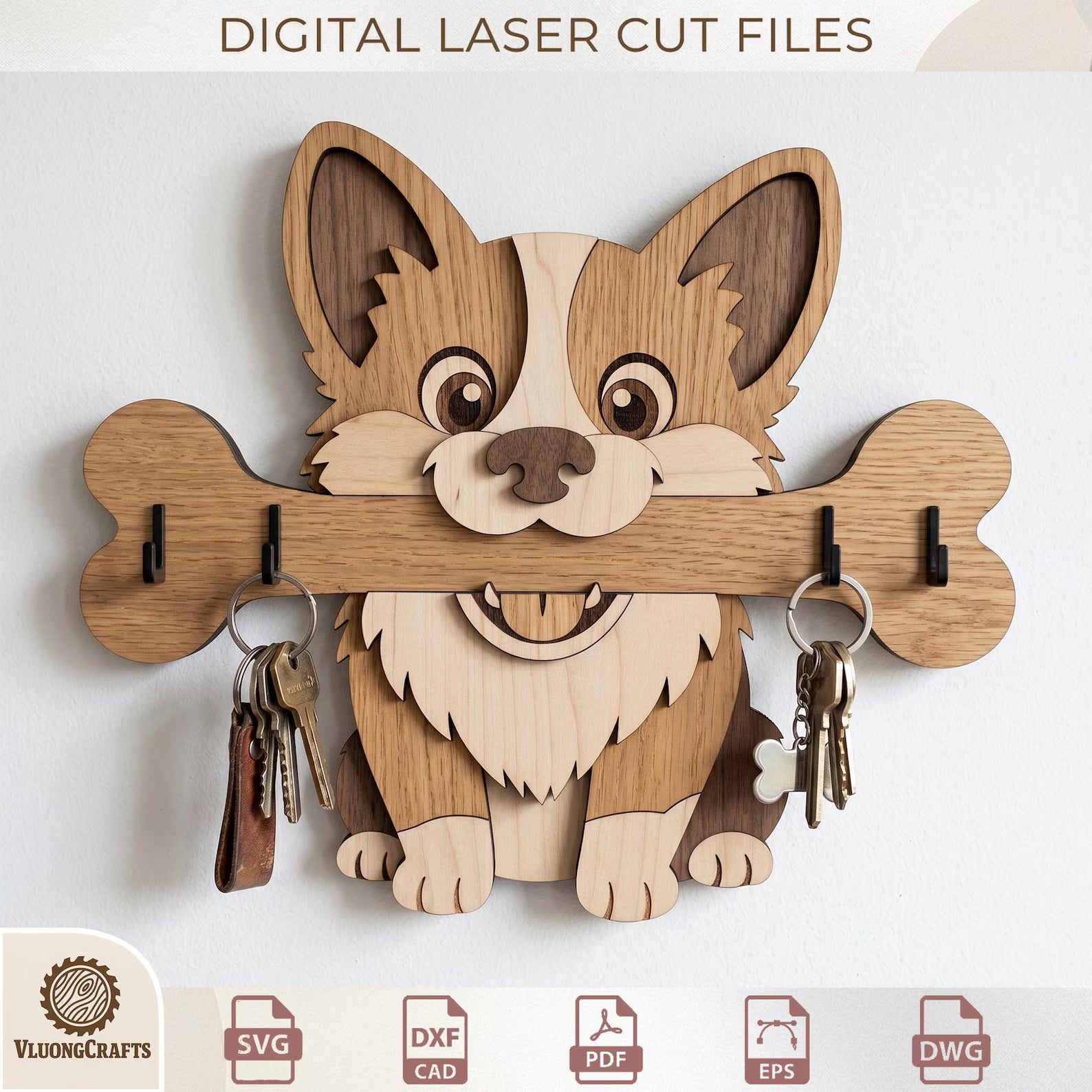 Dog Breed Key Holder Laser Cut Wooden Wall Organizer Bundle