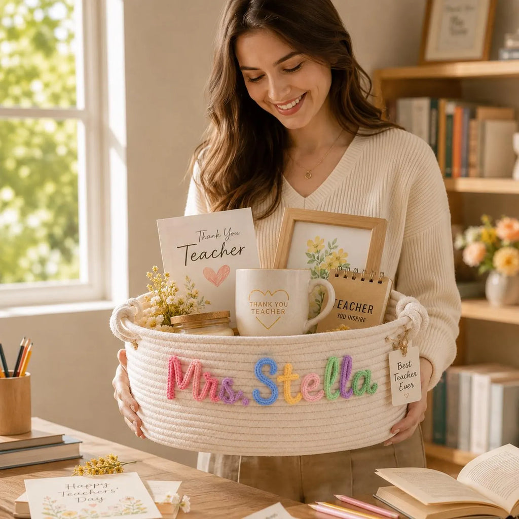 Personalized Teacher Name Cotton Rope Storage Basket
