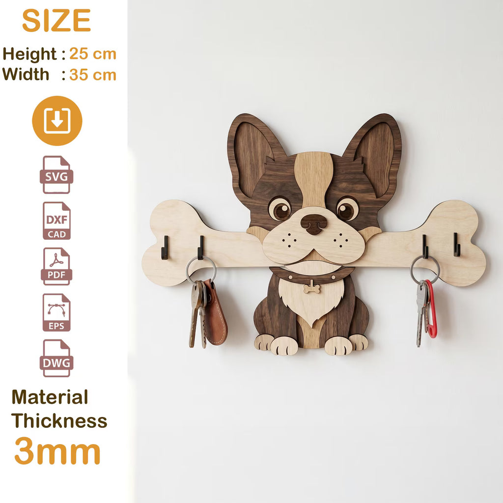 Dog Breed Key Holder Laser Cut Wooden Wall Organizer Bundle