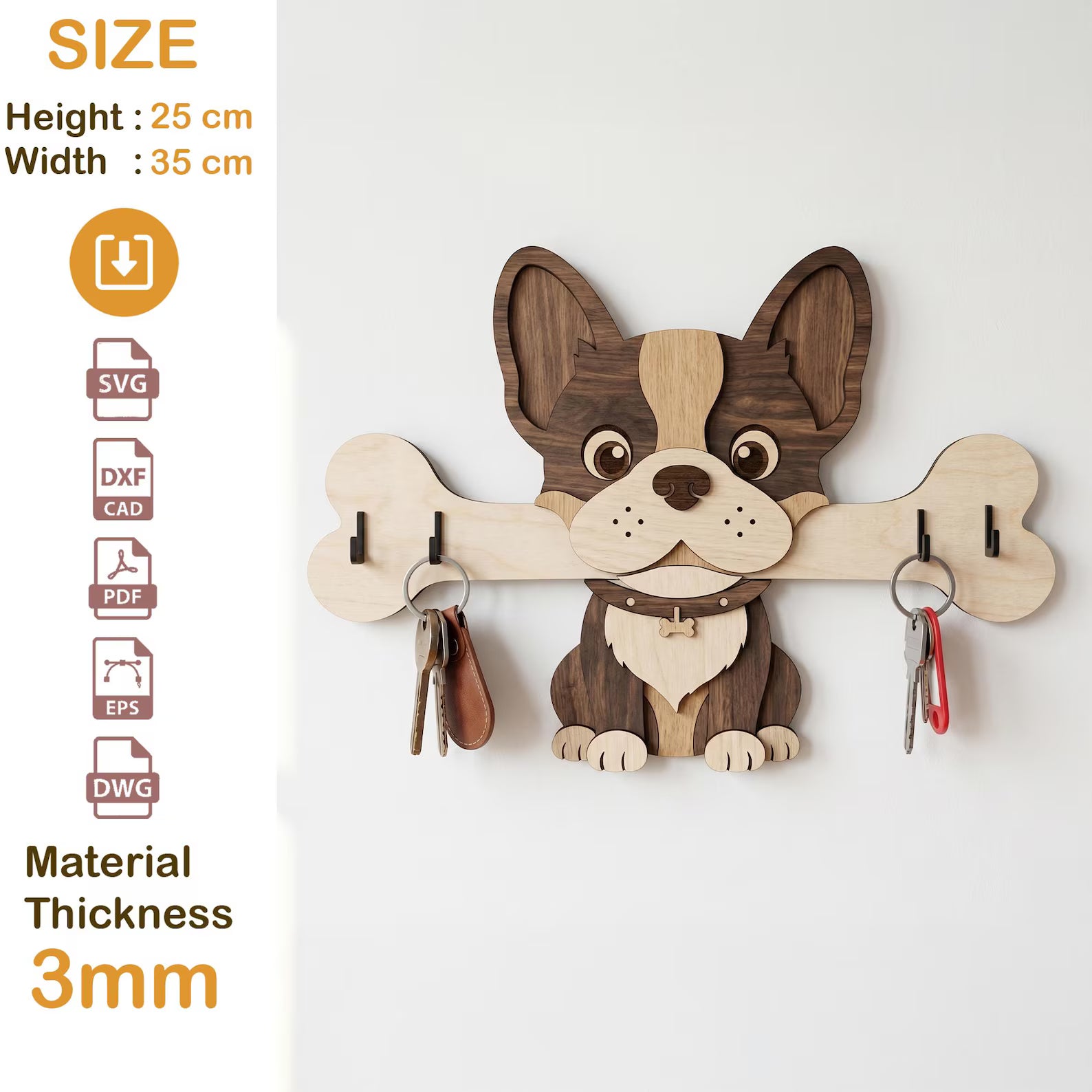 Dog Breed Key Holder Laser Cut Wooden Wall Organizer Bundle