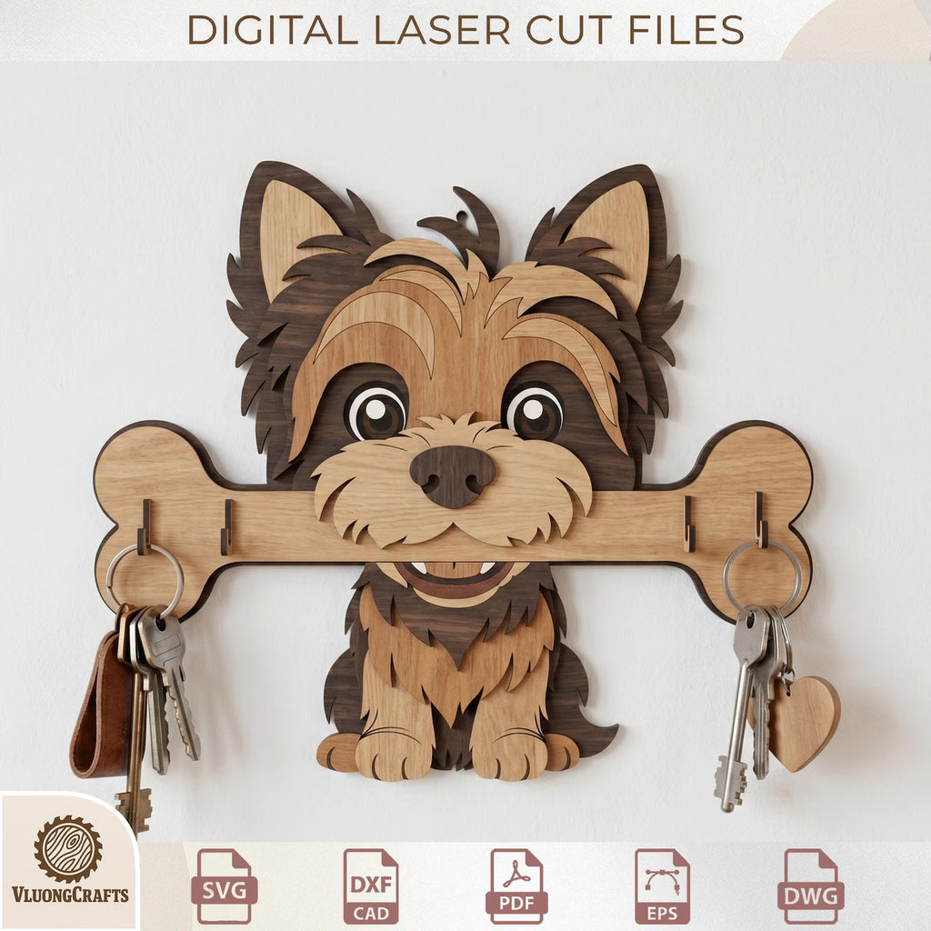 Dog Breed Key Holder Laser Cut Wooden Wall Organizer Bundle