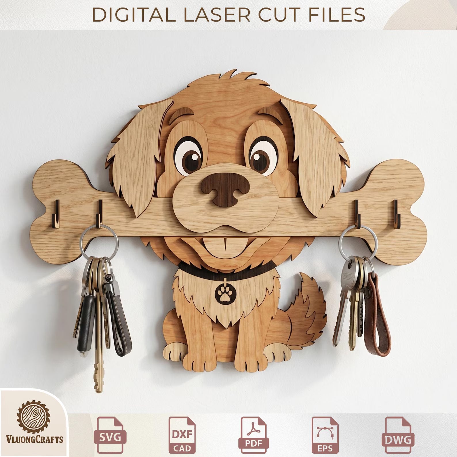 Dog Breed Key Holder Laser Cut Wooden Wall Organizer Bundle