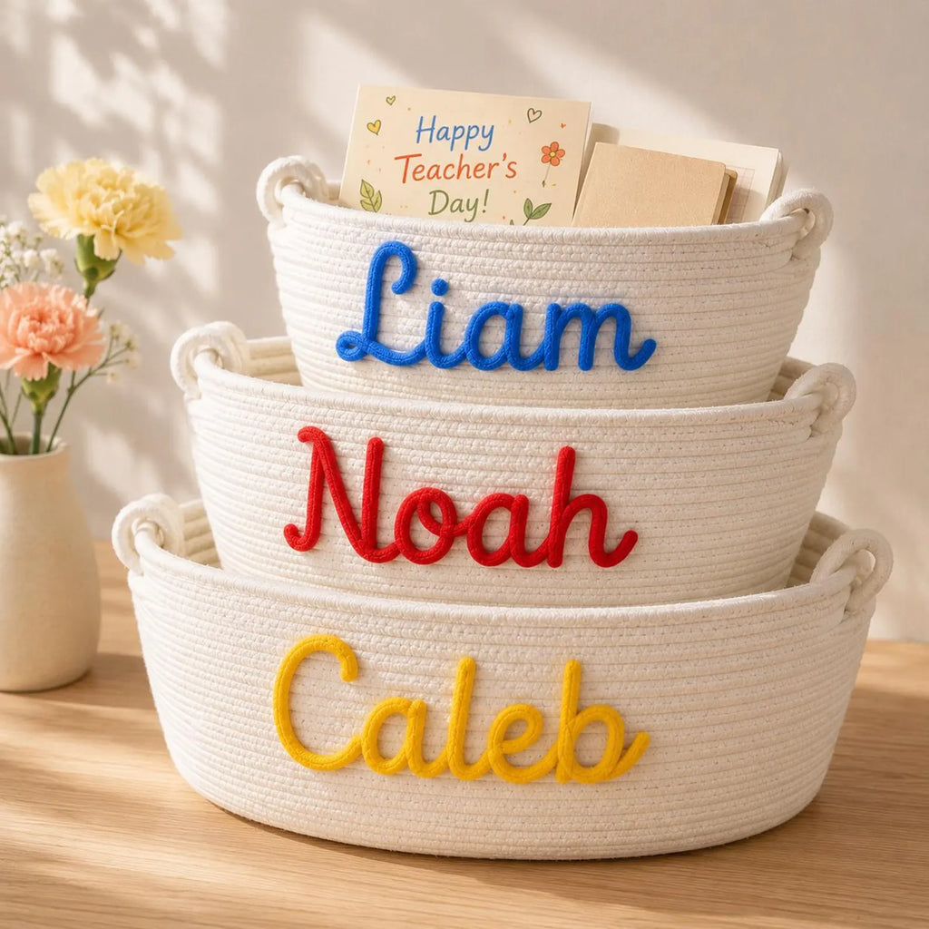 Personalized Teacher Name Cotton Rope Storage Basket