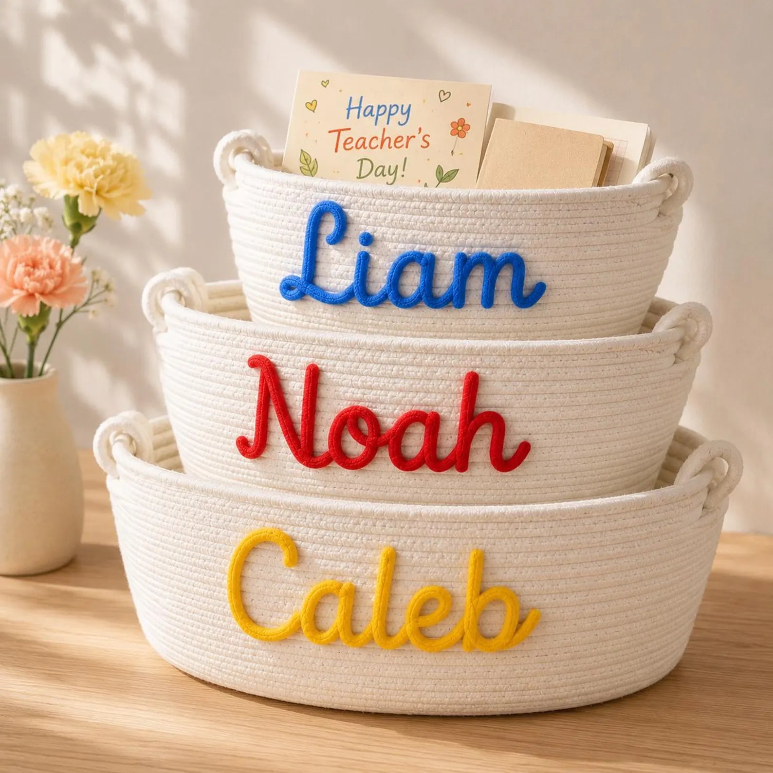Personalized Teacher Name Cotton Rope Storage Basket