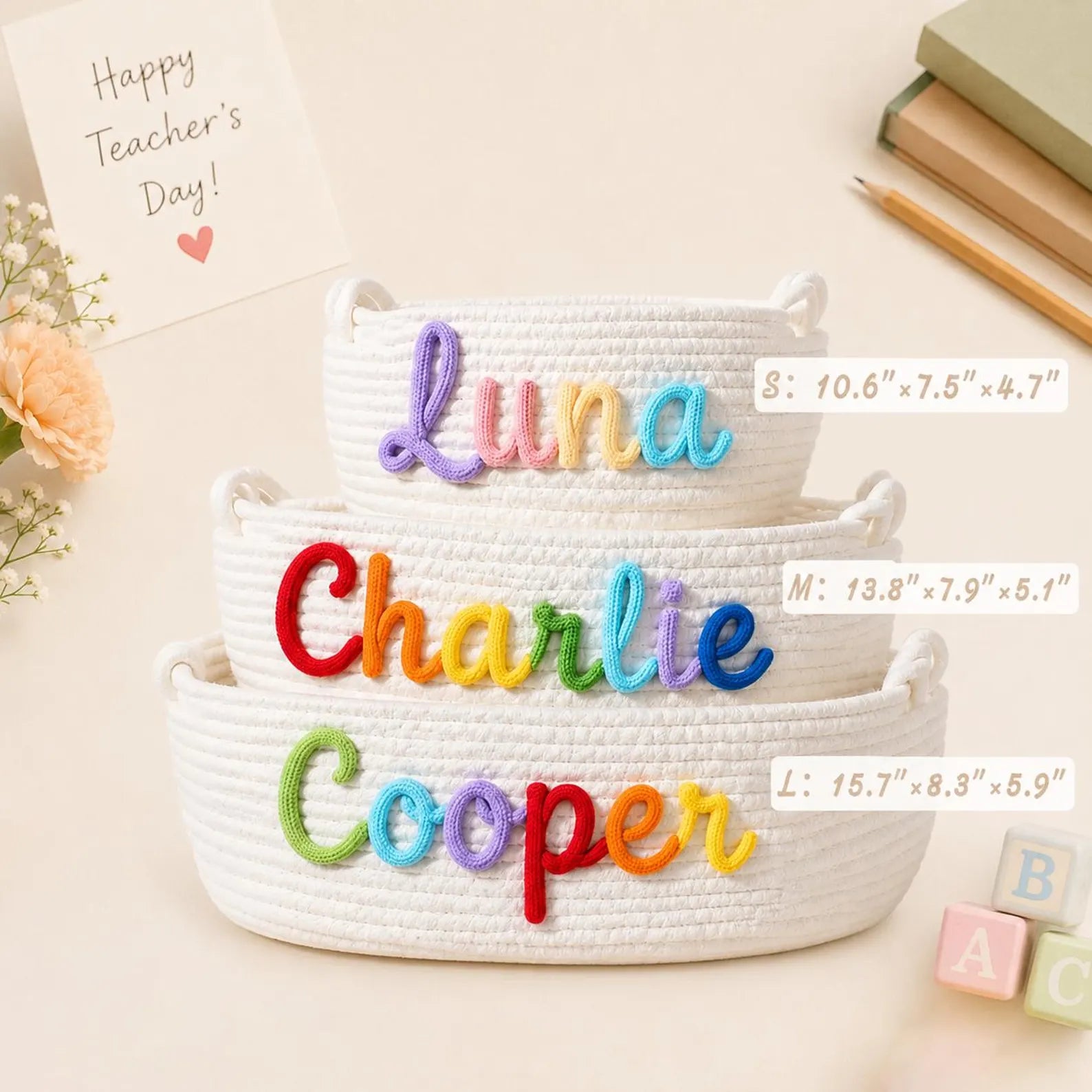 Personalized Teacher Name Cotton Rope Storage Basket