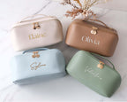 Personalized Embroidered Leather Makeup Bag Toiletry Organizer