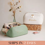 Personalized Embroidered Leather Makeup Bag Toiletry Organizer