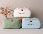 Personalized Embroidered Leather Makeup Bag Toiletry Organizer
