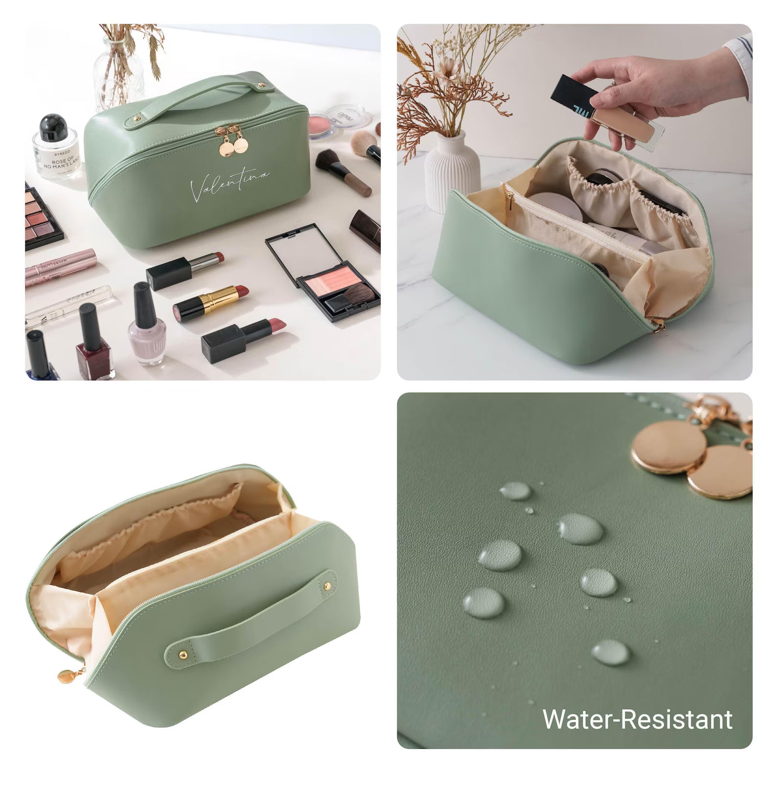 Personalized Embroidered Leather Makeup Bag Toiletry Organizer