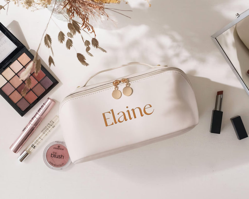 Personalized Embroidered Leather Makeup Bag Toiletry Organizer