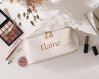 Personalized Embroidered Leather Makeup Bag Toiletry Organizer