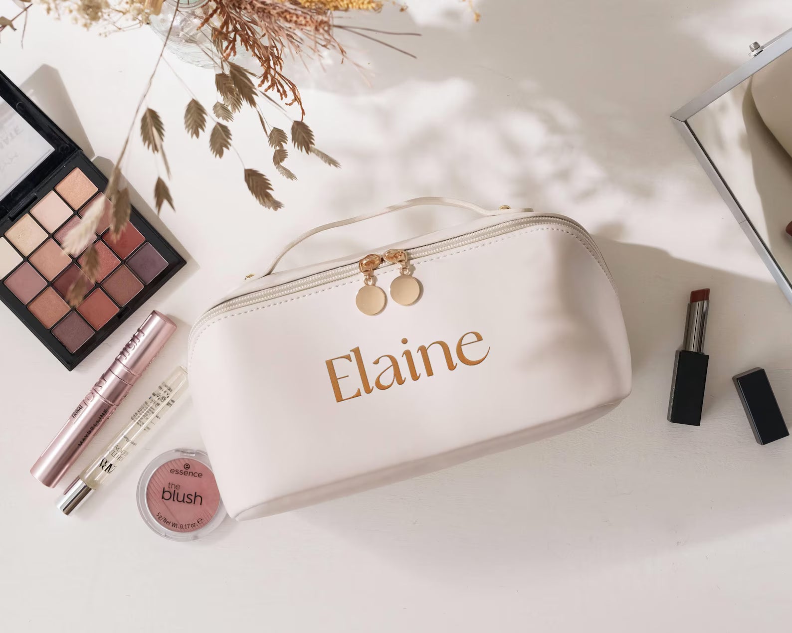 Personalized Embroidered Leather Makeup Bag Toiletry Organizer