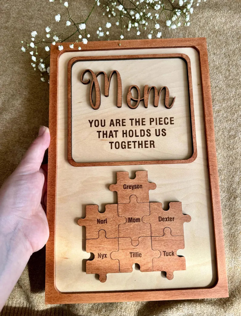 Unique Family Bond Poster with Personalized Puzzle Pieces (Mom/Dad)
