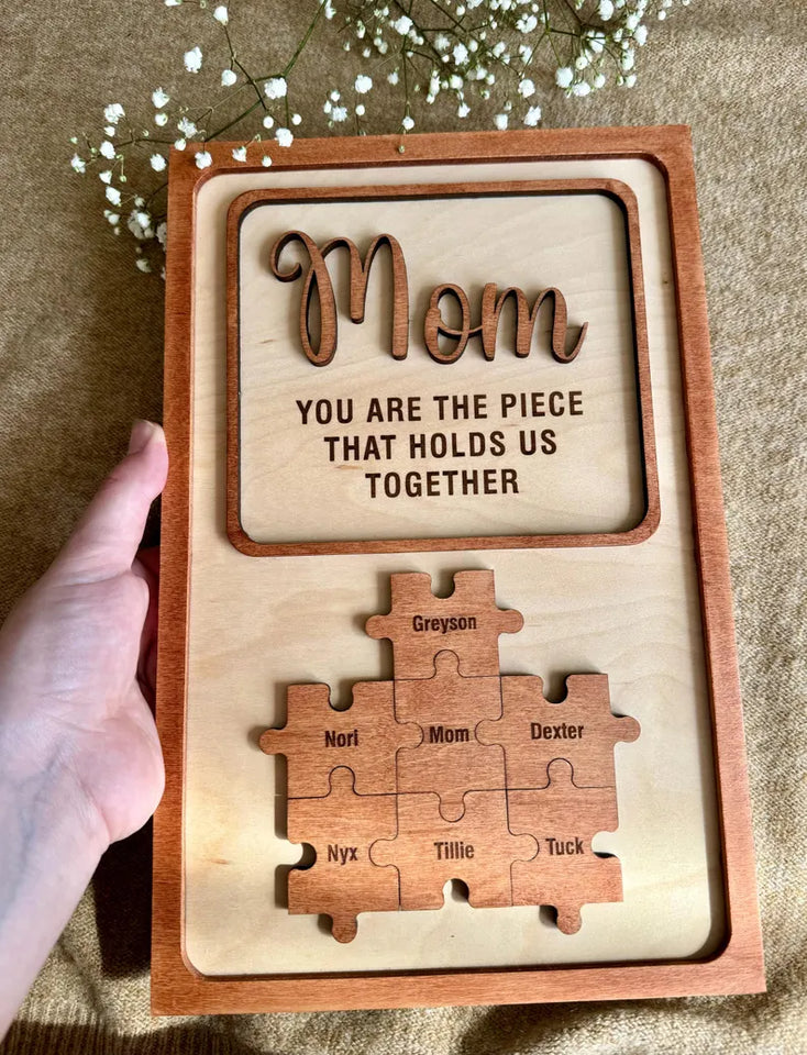 Unique Family Bond Poster with Personalized Puzzle Pieces (Mom/Dad)